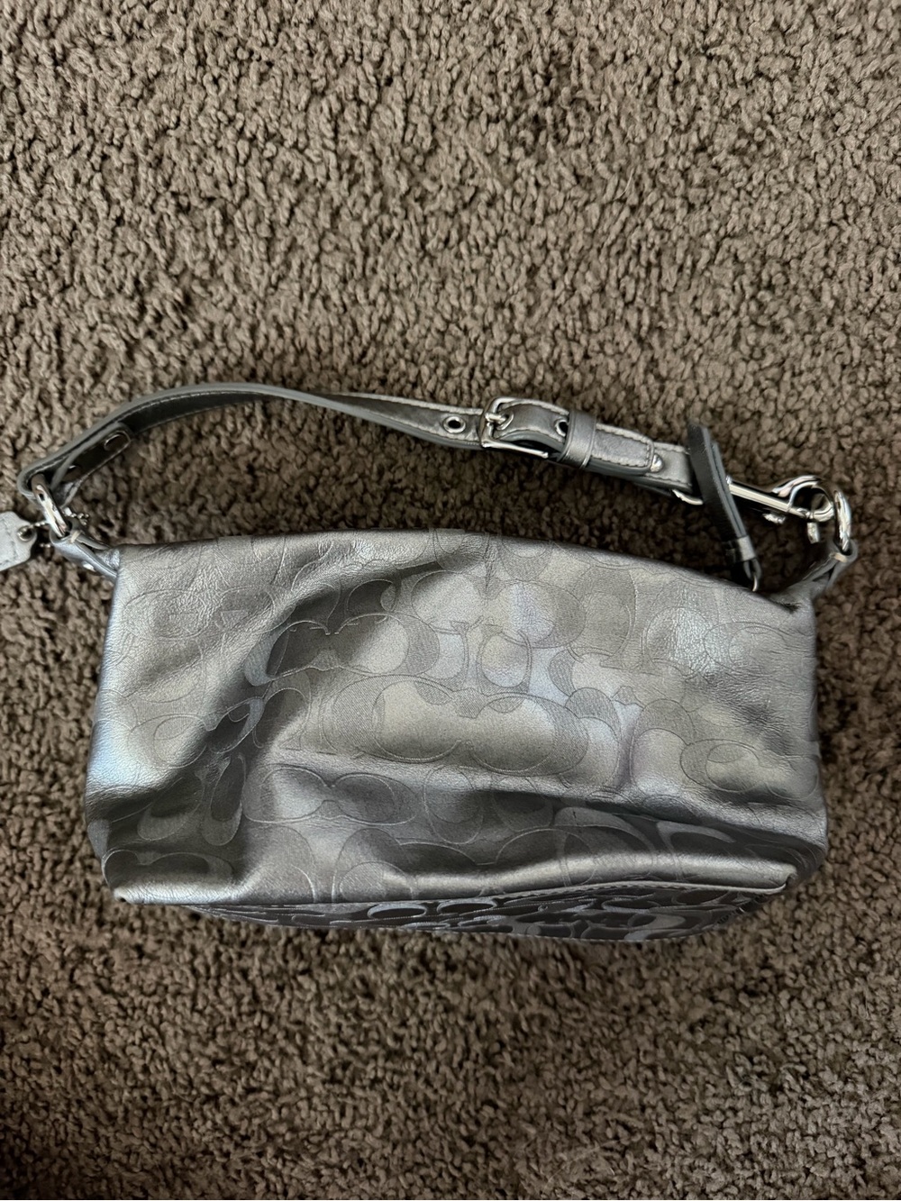 Coach Metallic Gray Signature Jacquard Shoulder Bag - Picture 2 of 4